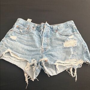 Distressed Light Blue Denim Shorts